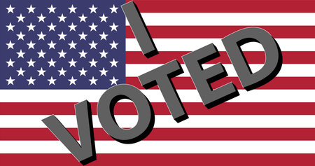 Big bold I Voted text on USA Flag with white background for presidential election 2020