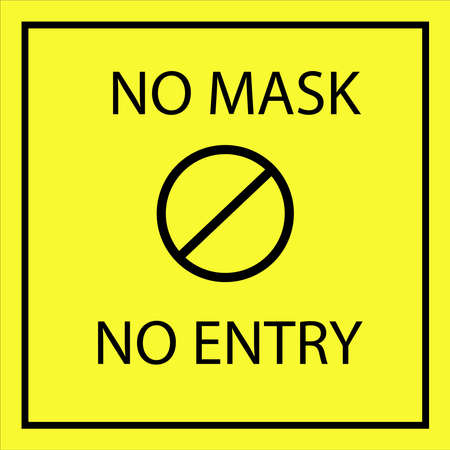 No mask no entry vector illustration poster, yellow background, mask awareness, novel corona virus.のイラスト素材