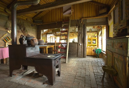 Interior of a restaurant in vintage retro Serbian style.の写真素材
