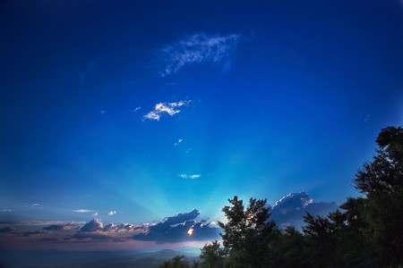 Sunset, summer season in Serbia, only sky and trees.の写真素材