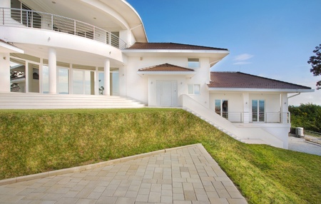 Modern house exterior, large and expensive house architecture.の写真素材