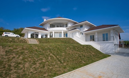 Modern house exterior, large and expensive house architecture.の写真素材
