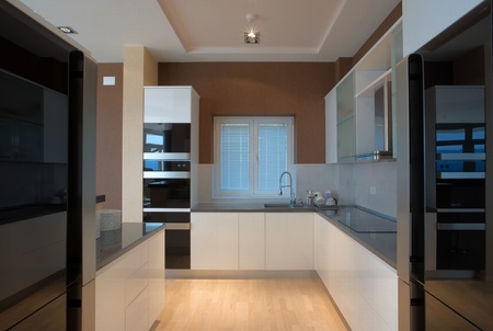 Modern house kitchen interior with simple and expensive furniture.の写真素材