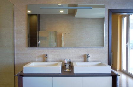 Modern house bathroom interior with simple and expensive furniture.の写真素材