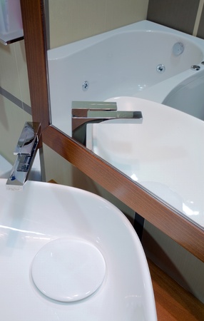 Modern bathroom interior, minimal design style, simple and attractive furniture.の写真素材