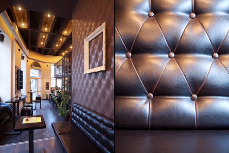 Interior of a pub with furniture during day.の写真素材