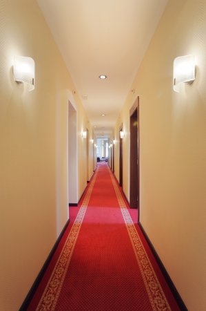 Interior of a hotel, view on a hall, classical look, doors and lamps. の写真素材