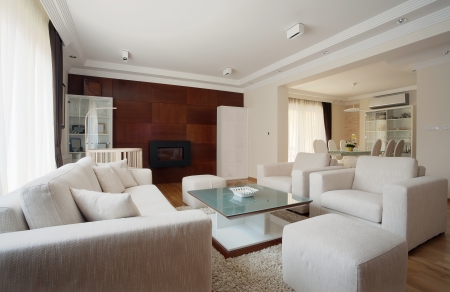 Interior of a modern living room in white. の写真素材