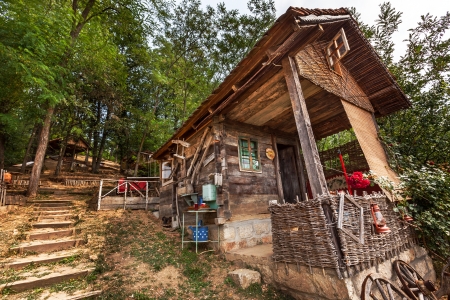 Wooden house in forest, house made of natural materials. の写真素材