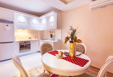 Interior of an apartment, view on kitchen part, modern design. の写真素材