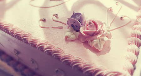 Birthday or wedding cake decoration, flowers and leafs of cream  の写真素材