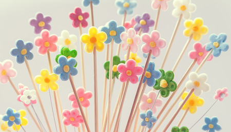 Flowers made of sugar as decoration for birthday cake.の写真素材