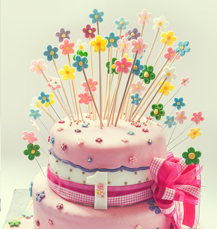 Details of birthday cake for first birthday.の写真素材