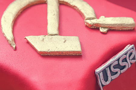 Details of a cake prepared for a party in the name of Soviet Union.の写真素材