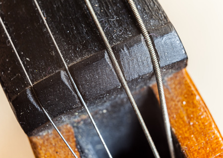 Macro view on violin strings and violin body.の写真素材