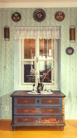 Prague, Czech - October 20, 2014: Serbian restaurant in heart of Prague, traditional interior design, with name Biogurmania - Jelica Restaurant.のeditorial素材