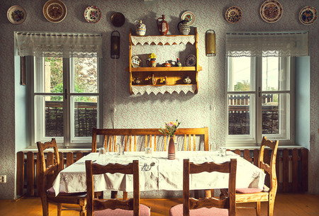 Prague, Czech - October 20, 2014: Serbian restaurant in heart of Prague, traditional interior design, with name Biogurmania - Jelica Restaurant.のeditorial素材