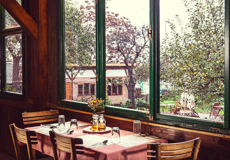 Prague, Czech - October 20, 2014: Serbian restaurant in heart of Prague, traditional interior design, with name Biogurmania - Jelica Restaurant.のeditorial素材