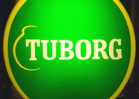 Cacak, Serbia - January 23, 2015: Velvet Cafe and Club interior, details of Tuborg beer commercial.のeditorial素材