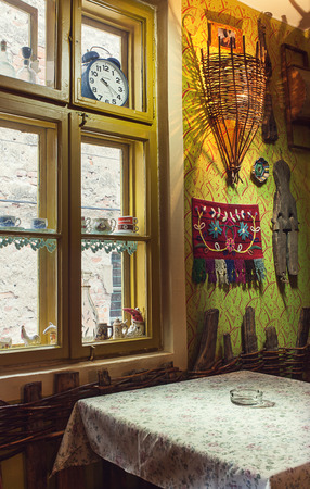 Cacak, Serbia - December 06, 2014: Cafe and restaurant interior, Serbian ethnic vintage design.のeditorial素材
