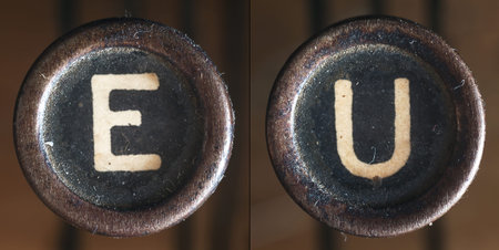 A word consists of buttons from an old vintage typewriter.