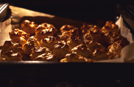 Preparing sweet tasty buns for pudding cake.