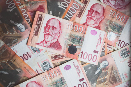 Serbian money, a thousand dinar banknotes.