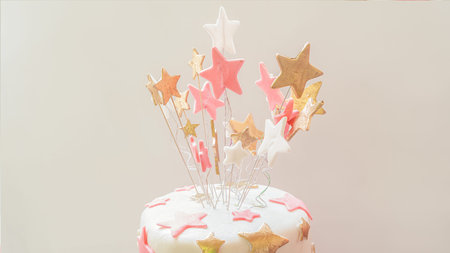Birthday cake decorated with stars made of sugar.