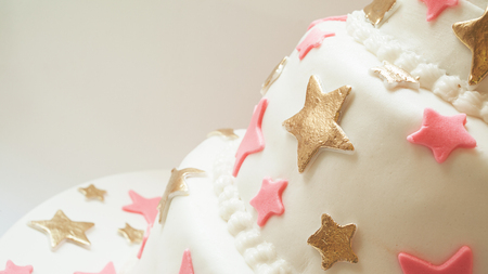Birthday cake decorated with stars made of sugar.の写真素材