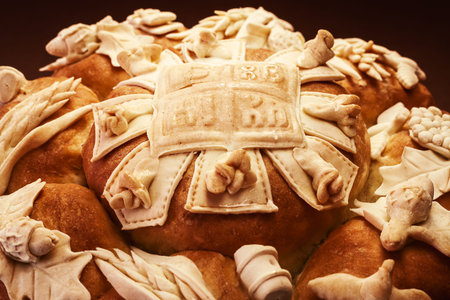 Decorated bread for celebration a saint in Orthodox faith. Serbian traditional and cultural...