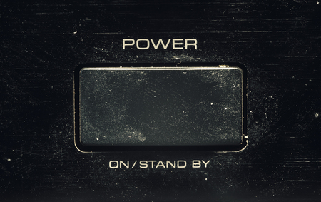 Details of an old amplifier, closeup view on power button.の写真素材