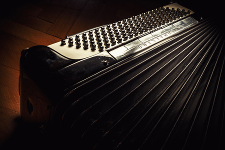 Details of an old accordion, closeup view.の写真素材