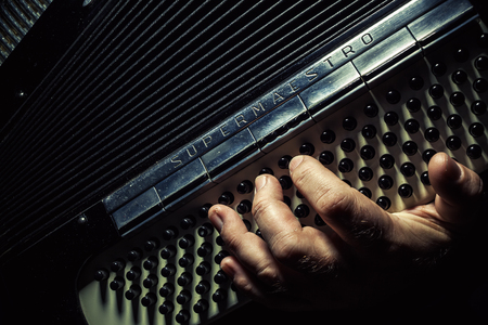 Cacak, Serbia - March 23, 2016: Famous Italian accordion Mariano Dallape & Figlio, model Supermaestro, year of production 1964.のeditorial素材