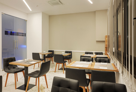 Furniture and design details of a hotel restaurant.の写真素材