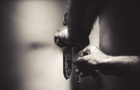 Conceptual composition about safeness, that very moment of opening the door.