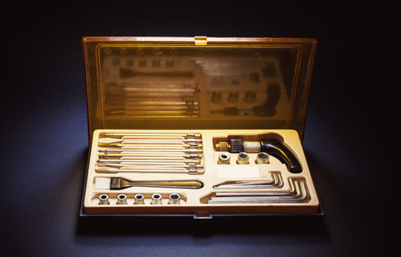Details of an old kit of allen keys and screwdrivers.