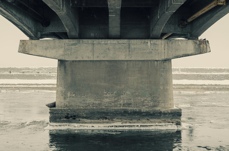 Big concrete bridge stub details, winter season. の写真素材