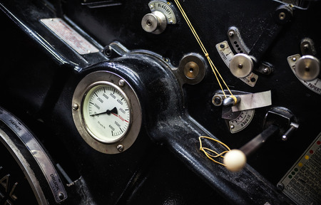 Closeup view of parts of an old printing offset machine.  の写真素材