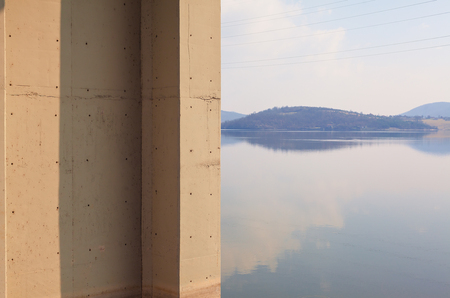 Abstract composition of land, concrete and water, Serbia late winter season.の写真素材