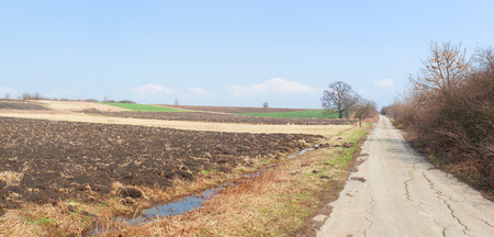 Late winter season, fields and meadows from Balkan, Serbian countryside. の写真素材