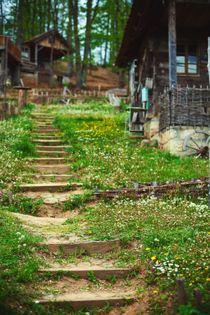 View on steps of an old retro styled household during spring.の写真素材