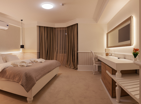 Interior of a modern and new hotel room.の写真素材