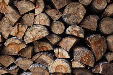 Closeup view on bunch of prepared firewood.の写真素材