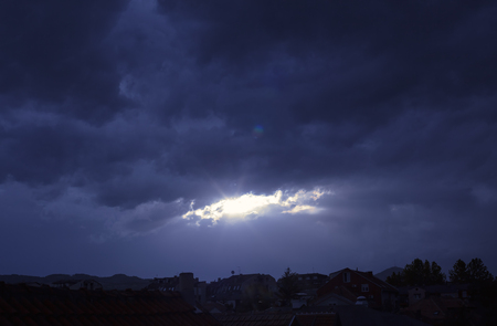 Bad weather over the small Balkan town, summer season.の写真素材