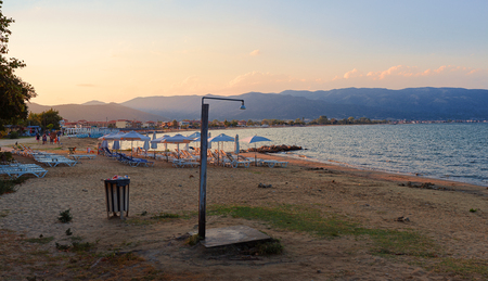Stavros, Greece - September 03, 2017: Summer season on Stavros beaches during sunset.のeditorial素材