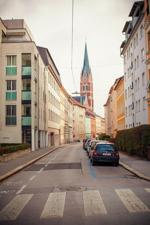 Graz, Austria - November 10, 2017: Street of Graz, architectural and infrastructural details.のeditorial素材