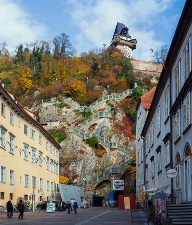 Graz, Austria - November 10, 2017: More than 250 steps up to the hill, stairways made by Russian prisoners.のeditorial素材
