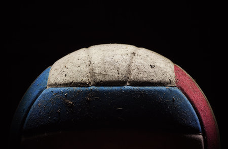 Closeup of an dirty volleyball colorful ball. の写真素材