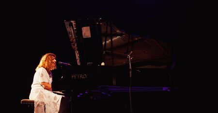 Cacak, Serbia - July 26, 2018: Scenes from etno-jazz festival called Karusel. Nera Beljanski performance, playing solo on piano.のeditorial素材
