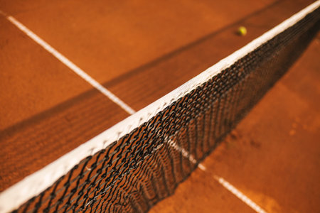 Closeup view of tennis net, abstract composition.の写真素材